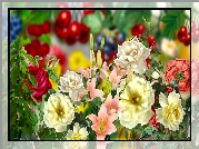 Kolorowe, Kwiaty, Róże, Lilie, Grafika