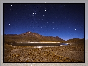 Chile, Płaskowyż Atakama, Jezioro Laguna Miniques, Góry, Gwiazdy