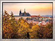 Praga, Czechy, Panorama, Zamek Na Hradczanach, Katedra Świętych Wita Wacława i Wojciecha, Hradczany, Domy, Jesień