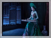 Dziewczyna, Azjatka, Zielona, Sukienka, Kapelusz, Instrument, Guzheng