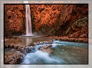 Wodospad Havasu Falls, Rzeka Havasu Creek, Park Narodowy Wielkiego Kanionu, Kanion, Skały, Arizona, Stany Zjednoczone