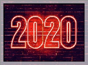 Nowy Rok, 2020, Mur, Cegły, Neon