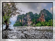 Góry, Zatoka East Railay Bay, Drzewo, Łódki, Ao Nang, Krabi, Tajlandia