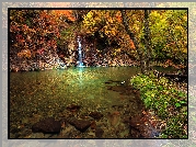 Jesień, Rzeka, Drzewa, Mały, Wodospad