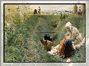 Malarstwo, Obraz, Anders Zorn, Kobieta, Ognisko, Pole