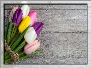 Kolorowe, Tulipany, Sznurek, Deski