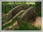 Kamienny, Mostek, Drzewa, Kwiaty, 2D