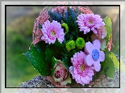 Kwiaty, Bukiet, Róża, Gerbery, Ozdoba