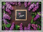 Kwiaty, Bez, Liście, Tabliczka, Życzenia, Dzień Matki