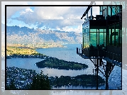 Restauracja, Skyline Queenstown, Chmury, Góry, Remarkables Mountains, Jezioro Wakatipu, Queenstown, Nowa Zelandia