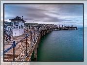 Morze, Kanał La Manche, Molo, Chmury, Miejscowość Swanage, Hrabstwo Dorset, Anglia