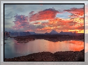 Jezioro, Lake Powell, Kanion, Glen Canyon, Skały, Wschód słońca, Arizona, Stany Zjednoczone