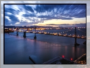 Most, Bay Bridge, Zatoka San Francisco, Chmury, Oakland, Kalifornia, Stany Zjednoczone