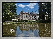 Pałac, Casa de Mateus, Drzewa, Staw, Vila Real, Portugalia