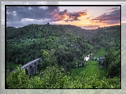 Dolina, Monsal Dale, Wzgórza, Most, Headstone Viaduct, Park Narodowy Peak District, Anglia