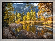 Park Narodowy Yosemite, Jesień, Rzeka, Merced River, Góry, Sierra Nevada, Kalifornia, Stany Zjednoczone