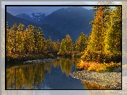 Jesień, Góry, Rzeka, Purga, Drzewa, Kołyma, Magadan, Rosja