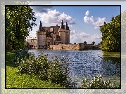 Francja, Burgundia, Sully Sur Loire, Zamek, Most, Jezioro, Park Jezioro