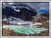 Góry, Góra, Mount Edith Cavell, Lodowiec, Angel Glacier, Jezioro, Kry, Park Narodowy Jasper, Alberta, Kanada