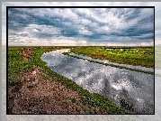 Rzeka Kerulen, Łąki, Niebo, Chmury, Mongolia