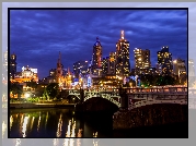 Most, Princes Bridge, Rzeka Yarra, Domy, Wieżowce, Wieczór, Melbourne, Australia