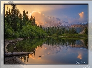 Jezioro, Góry, Drzewa, Las, Park Narodowy Mount Rainier, Stan Waszyngton, Stany Zjednoczone