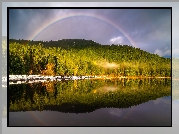 Jezioro, Trillium Lake, Drzewa, Lasy, Tęcza, Stan Oregon, Stany Zjednoczone