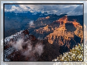 Park Narodowy Wielkiego Kanionu, Wielki Kanion Kolorado, Grand Canyon, Skały, Góry, Chmury, Stan Arizona, Stany Zjednoczone