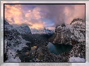 Kanada, Kolumbia Brytyjska, Park Narodowy Yoho, Jezioro, Mary Lake, Lake OHara, Góry, Zima, Chmury