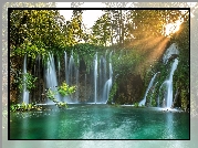 Wodospad, Park Narodowy Jezior Plitwickich, Jezioro, Drzewa, Rośliny, Chorwacja