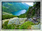 Góry, Tatry, Skały, Jezioro, Morskie Oko, Dolina Rybiego Potoku, Polska