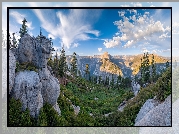 Punkt widokowy, Glacier Point, Dolina, Yosemite Valley, Góry, Sierra Nevada, Drzewa, Skały, Park Narodowy Yosemite, Kalifornia, Stany Zjednoczone