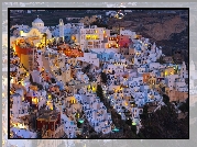 Oświetlone, Domy, Santorini, Grecja