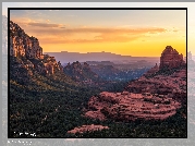 Zachód słońca, Rezerwat przyrody, Red Rock State Park, Skały, Sedona, Arizona, Stany Zjednoczone