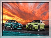 Dwa, Samochody, Zielone, BMW M3 Competition Sedan G80, Limonkowe, BMW M4 Competition Coupe G82, 2021