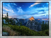 Góry, Rozświetlona, Góra, Half Dome, Park Narodowy Yosemite, Kalifornia, Stany Zjednoczone