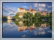 Niemcy, Zamek Sigmaringen, Niebo, Rzeka Dunaj, Obicie, Drzewa