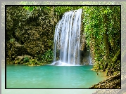 Wodospad, Erawan Waterfall, Drzewo, Korzenie, Rośliny, Park Narodowy Erawan, Prowincja Kanchanaburi, Tajlandia