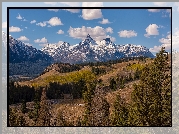 Góry, Absaroka Range, Szczyty, Drzewa, Wzgórza, Wyoming, Stany Zjednoczone
