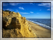 Hiszpania, Andaluzja, Huelvia, Wybrzeże, Klif, Plaża, Ocean, Niebo