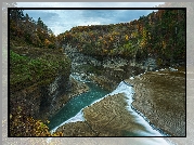 Skały, Drzewa, Rzeka Genesee, Park stanowy Letchwortha, Stan Nowy Jork, Stany Zjednoczone