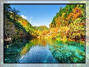 Chiny, Park Narodowy Jiuzhaigou, Jezioro, Las, Góry, Jesień