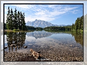 Kanada, Park Narodowy Jasper, Prowincja Alberta, Jezioro, Maligne Lake, Góry, Drzewa, Lasy