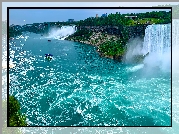 Rzeka, Łódki, Wodospad, Niagara Falls, Stany Zjednoczone