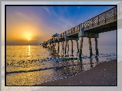 Morze, Molo, Juno Beach Pier, Wschód słońca, Juno Beach, Floryda, Stany Zjednoczone