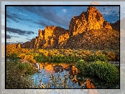 Góry, Skały, Rośliny, Rzeka, Salt River, Arizona, Stany Zjednoczone
