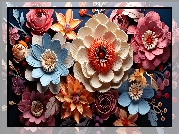 Kwiaty, Bukiet, Kolorowy, 2D, Grafika