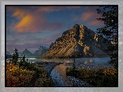 Park Narodowy Banff, Poranek, Góry, Canadian Rockies, Jezioro, Bow Lake, Drzewo, Rośliny, Kanada