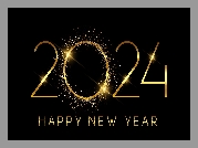 Nowy Rok, Sylwester, Data, 2024, Napis, Szczęśliwego Nowego Roku, Tło, Czarne