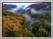 Jesień, Góry, Las, Kolorowe, Drzewa, Mgła, Rzeka, Nikko, Japonia